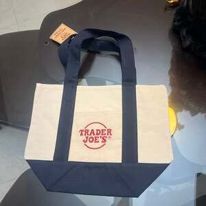 Trader Joe's Mini Canvas Tote Bag Navy Blue Limited Edition NWT